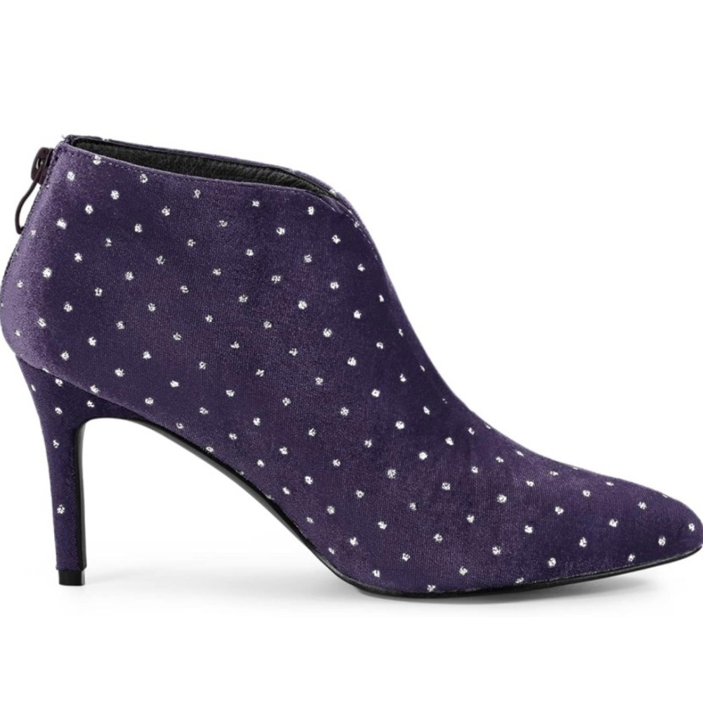 Elegant Purple Velvet Ankle Boots with silver sequin- size 8 - Picture 2 of 9